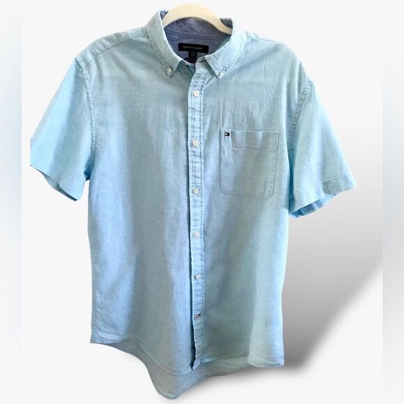 Men's Tommy Hilfiger Linen blend Custom-Fit Button-Down Shirt - Picture 3 of 11